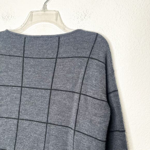 Eileen Fisher Fine Merino Box-Top Sweater Window Pane Sustainable Wool Petite - Picture 8 of 11
